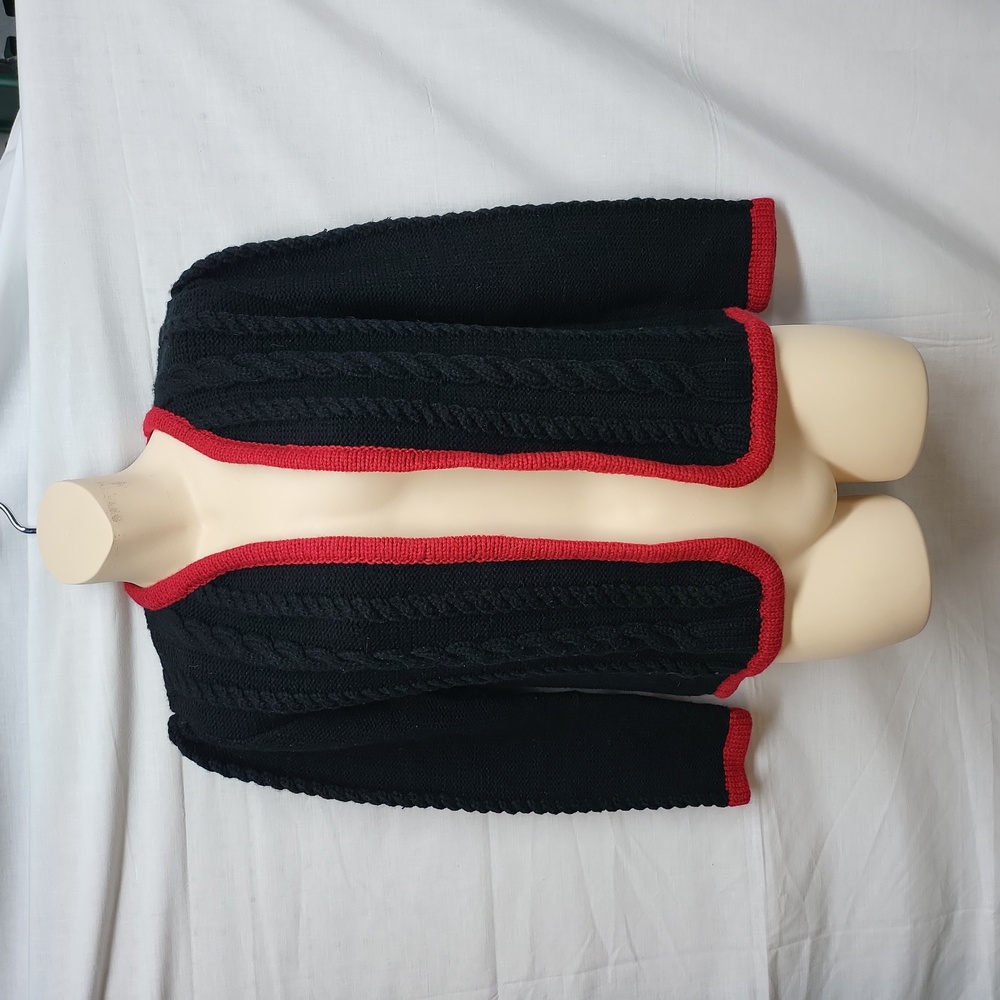 1980s Steve Mor Cable Knit Cardigan Sweater Black & Red Size Medium